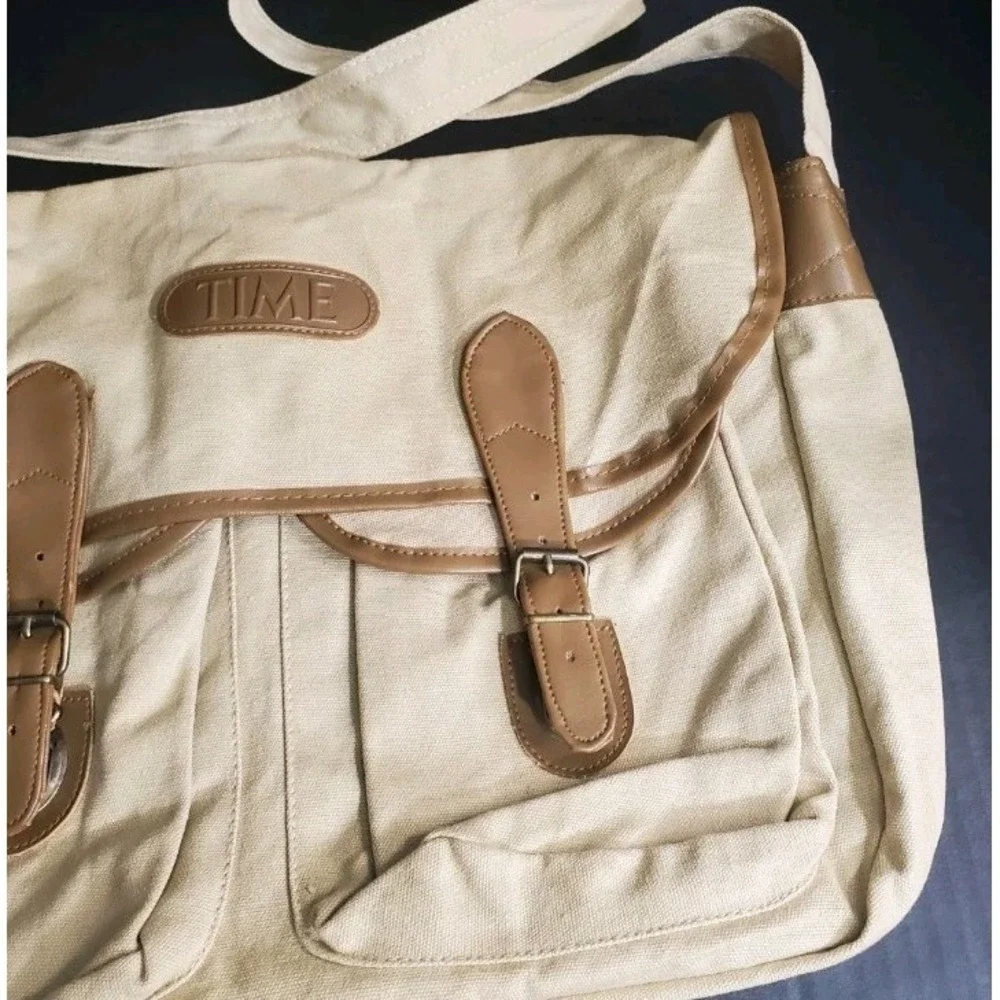 Vintage TIME‎ Magazine Promotional Messenger Bag Tan / Brown Advertising Tote
